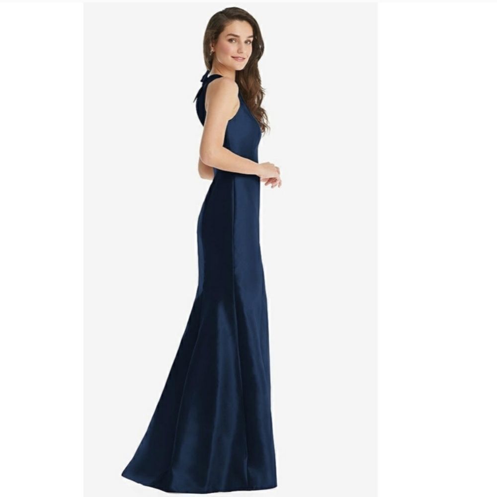 NWT Alfred Sung Maxi Gown Dress Jewel Neck Open Back Bow Size 12 - Picture 14 of 16
